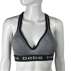 Bebe | Racerback Mesh Grey & Black Molded Cup Sports Bra Lined​